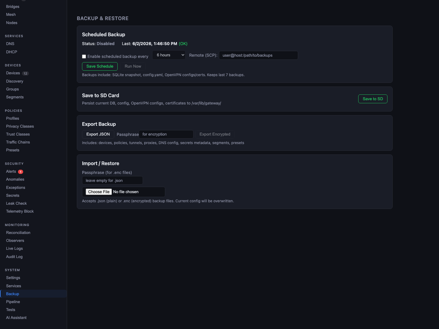 Redacted Gateway backup and recovery screen